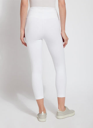 color=White, Rear view white flattering cotton crop leggings with concealed waistband for control and comfort