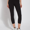 color=Black, Front view of black flattering cotton crop leggings with concealed waistband for control and comfort