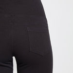 color=Black, Rear detail black denim straight leg jean leggings with patented concealing waistband