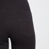color=Black, Rear detail black denim straight leg jean leggings with patented concealing waistband