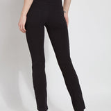 color=Black, Rear view black denim straight leg jean leggings with patented concealing waistband