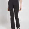 color=Black, front view, slimming workleisure bootcut pants made from stretch cotton, with lifting anatomic seaming