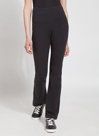 color=Black, front view, slimming workleisure bootcut pants made from stretch cotton, with lifting anatomic seaming