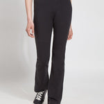 color=Black, front view, slimming workleisure bootcut pants made from stretch cotton, with lifting anatomic seaming