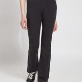 color=Black, front view, slimming workleisure bootcut pants made from stretch cotton, with lifting anatomic seaming