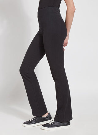 color=Black, side view, slimming workleisure bootcut pants made from stretch cotton, with lifting anatomic seaming