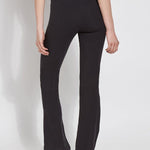 color=Black, back view, slimming workleisure bootcut pants made from stretch cotton, with lifting anatomic seaming